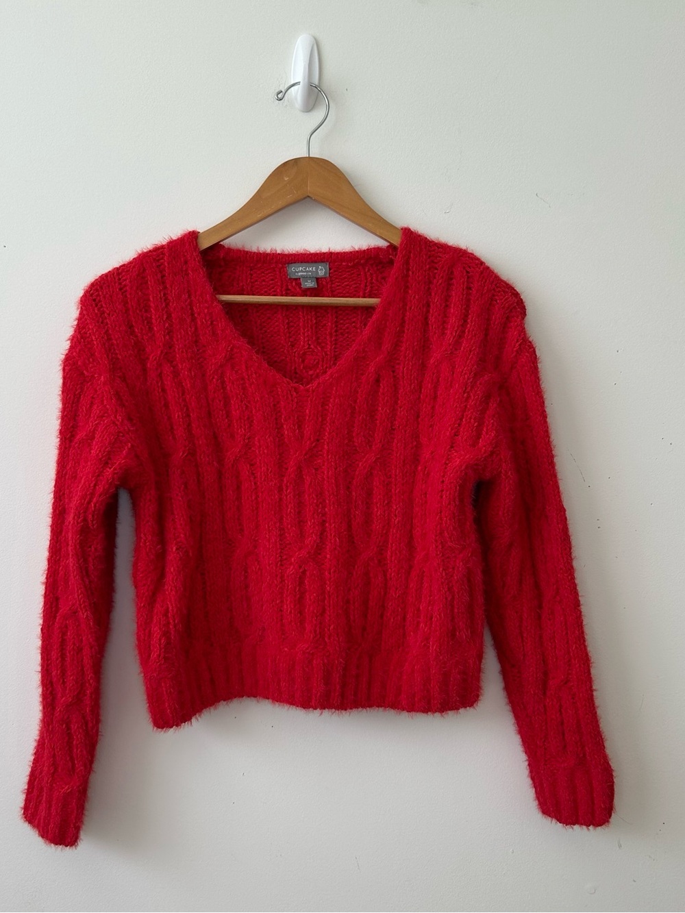 Cupcake Clothing LTD Womens Cropped Sweater Knit Long Sleeve Red Medium